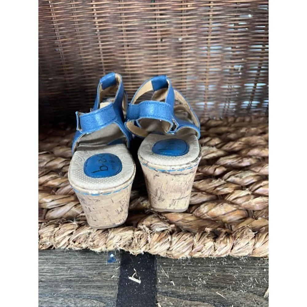 B.O.C. Women’s‎ Blue Strappy Ankle Strap Cork Wedge Sandals Size 11M